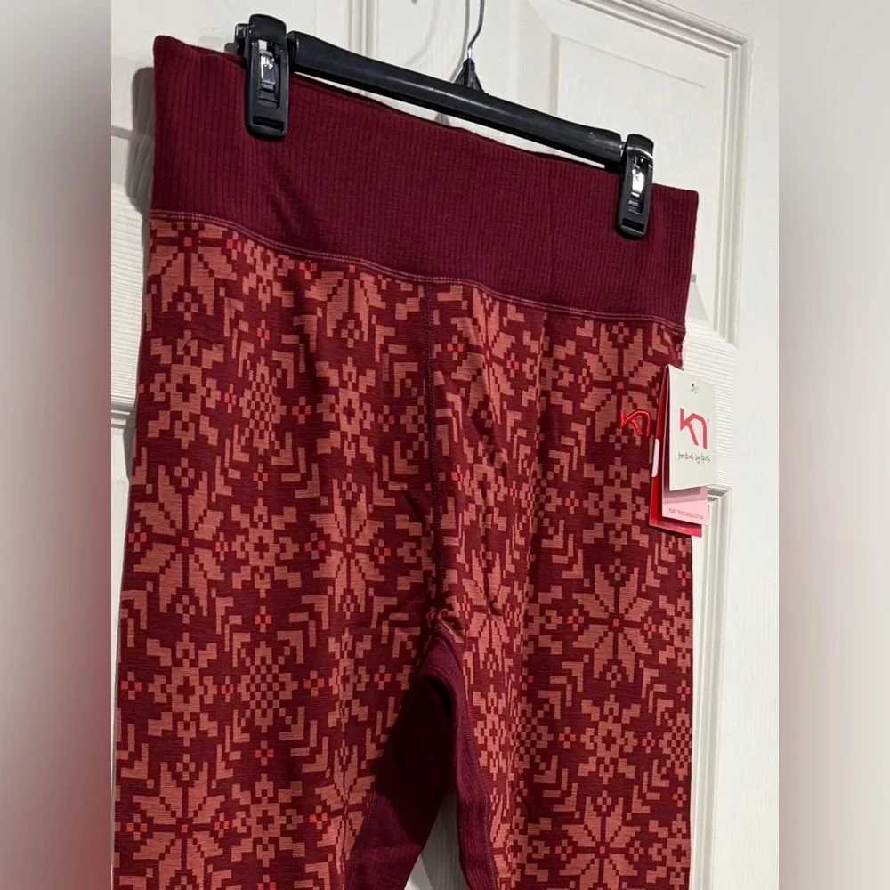 Kari Traa Women's XL Edith 220g Wool Pants Red Pattern NWT Base Layer High Waist - Picture 2 of 8